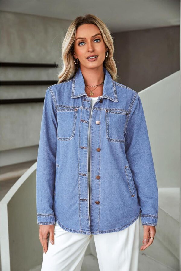 luvamia Denim Jackets for Women Trendy Long Sleeve Button Down Shirt Jacket Jean Shacket with Pocket Western Work Jacket - Image 5