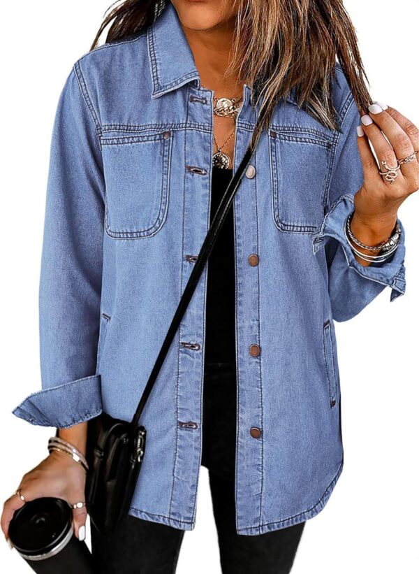 luvamia Denim Jackets for Women Trendy Long Sleeve Button Down Shirt Jacket Jean Shacket with Pocket Western Work Jacket