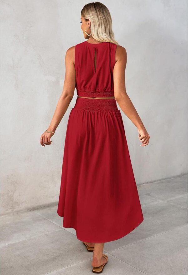 luvamia Two Piece Skirt Sets for Women Smocked Crop Top High Waisted High Low Split Maxi Skirt Co Ord Matching Dress Set - Image 7