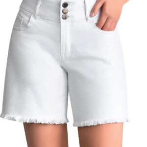 roswear Women's High Waisted Denim Shorts Casual Summer Frayed Hem Long Shorts Baggy Stretchy Jean Shorts Wide Leg Shorts