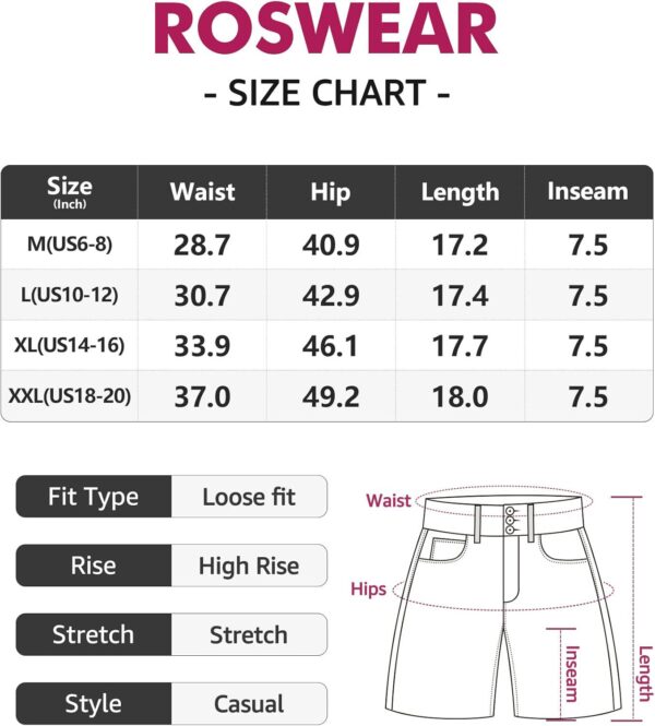 roswear Women's High Waisted Denim Shorts Casual Summer Frayed Hem Long Shorts Baggy Stretchy Jean Shorts Wide Leg Shorts - Image 4