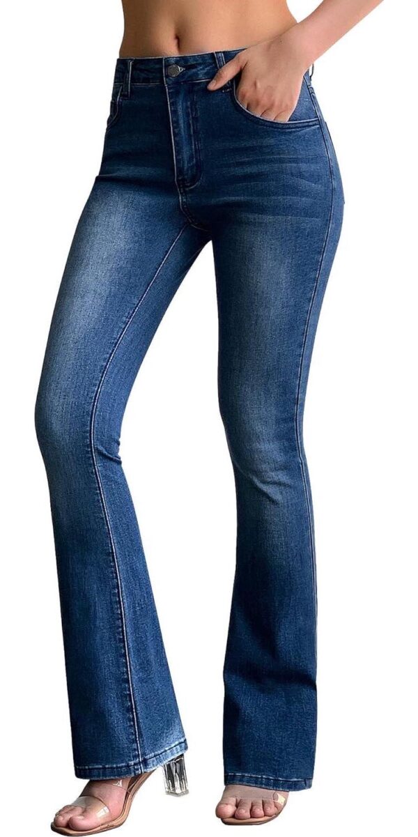roswear Womens Mid Waist Bell Bottom Stretchy Flare Jeans Pants