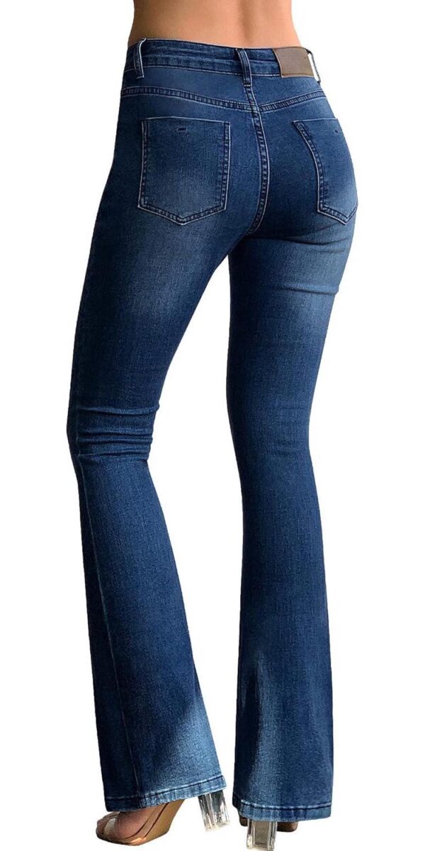 roswear Womens Mid Waist Bell Bottom Stretchy Flare Jeans Pants - Image 2