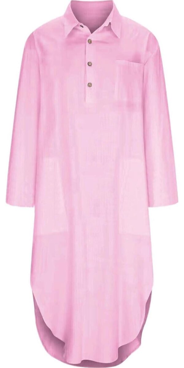 utcoco Womens Casual Loose Cotton Linen Long Shirt Dress Lapel Button Cuffed Sleeve Side Split Dresses with Pockets - Image 5