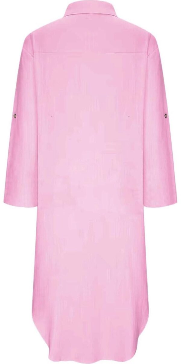 utcoco Womens Casual Loose Cotton Linen Long Shirt Dress Lapel Button Cuffed Sleeve Side Split Dresses with Pockets - Image 6
