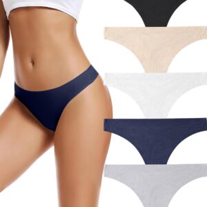 voenxe Seamless Women Underwear Thongs,No Show Ladies Thong,No Line Breathable Comfortable Panties Undies for Women 5-Pack